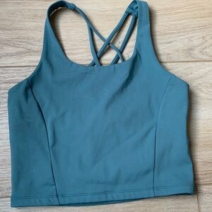 Crop workout tank top crossover back knot teal size S